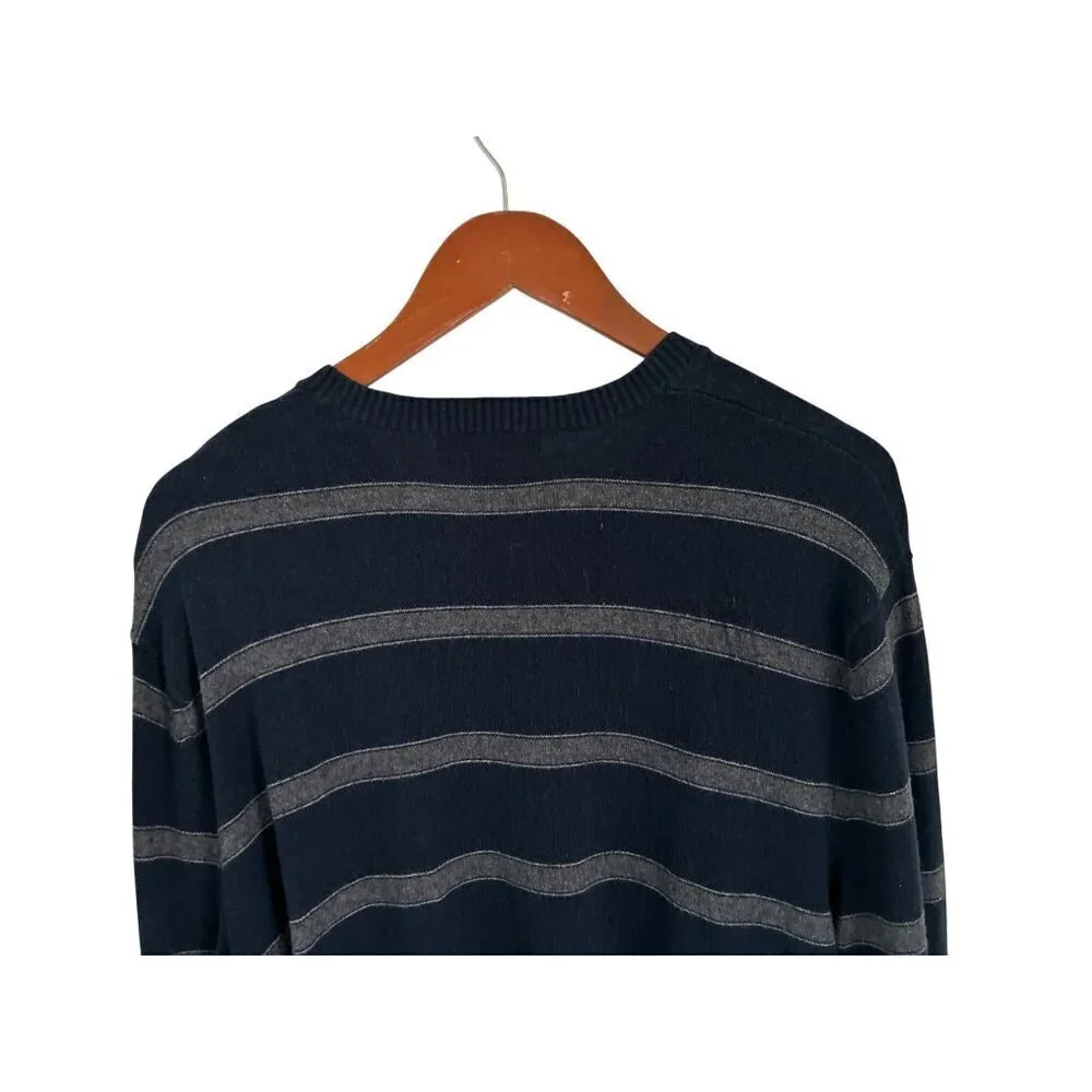 Banana Republic Cotton Cashmere V-Neck Sweater Blue Stripes Size XLarge